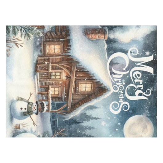 Vintag/rustikal/Schneemann/Weihnachten Tischdecke (Vorderseite (Horizontal))