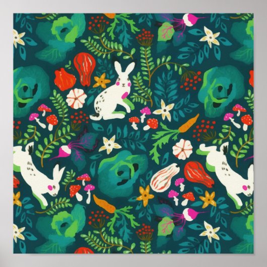 Vintag Rustikale Vegetation Bunny Bloral Garden Poster (Vorne)