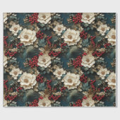 Vintag Rustikale Winterroter Beeren Blütenweihnach Geschenkpapier (Flach)