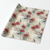 Vintag Rustikale Winterroter Weihnachtsfest Geschenkpapier (Ungerollt)