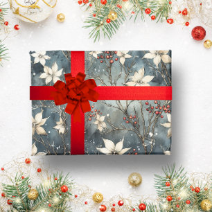 Vintag Rustikale Winterweiße, botanische Weihnacht Geschenkpapier