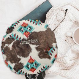 Vintag Rustikaler Boho Western Cowhide Cowgirl Rundes Kissen