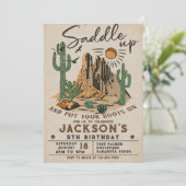 Vintag Saddle Up Western Rodeo Cowboy Geburtstag Einladung (Stehend Vorderseite)