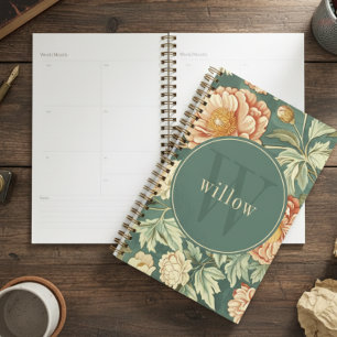 Vintag Sage Floral William Morris Monogram Planer
