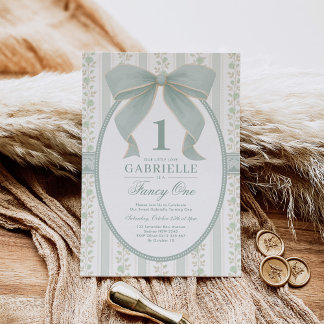 Vintag Sage Green Bow Extravagant 1. Geburtstag Einladung