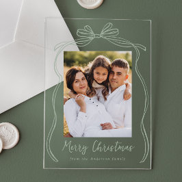Vintag Sage Green Bow Frohe Weihnachts-Foto Acryleinladungen