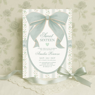 Vintag Sage Green Bow Sweet 16 Floral Geburtstag Einladung