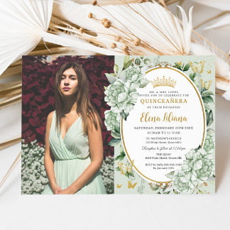 Vintag Sage Green Floral Butterfliegen Quinceañera Einladung