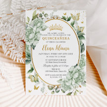 Vintag Sage Green Floral Butterfliegen Quinceañera
