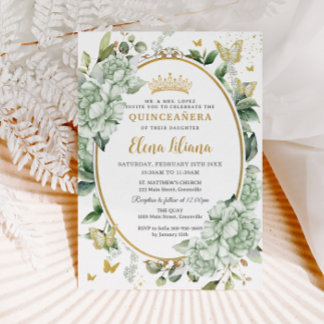 Vintag Sage Green Floral Butterfliegen Quinceañera Einladung