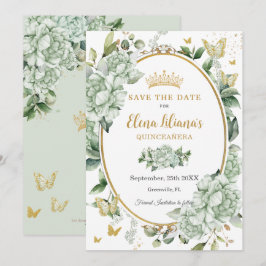 Vintag Sage Green Floral Butterfliegen Quinceañera Save The Date