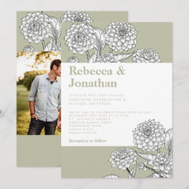 Vintag Sage Green Floral Foto Hochzeit Einladung
