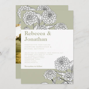 Vintag Sage Green Floral Foto Hochzeit Einladung