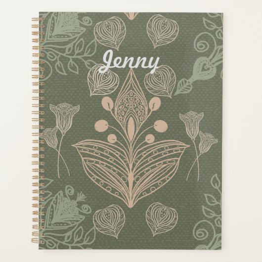 Vintag Sage Green Floral Personalisiertes Notebook Planer (Vorderseite)