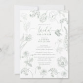 Vintag Sage Green Floral Script Brautparty Einladung (Vorderseite)