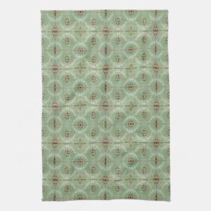 Vintag Sage Green Tile Muster Dainty Floral Geschirrtuch