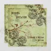 Vintag Sage Love Birds Hochzeitseinladung Einladung (Vorne/Hinten)