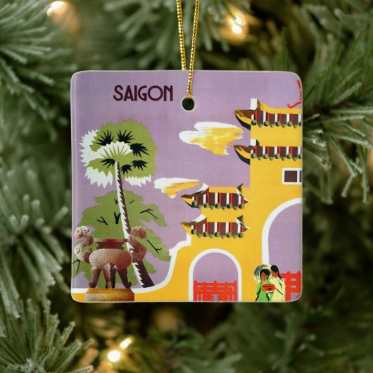 Vintag Saigon Vietnam Travel Keramikornament (Baum)