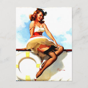 Vintag Sailor Nautical Button Up Girl Postkarte
