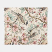 Vintag Sakura Cherry Blossom & Bird Ästhetik 2 Fleecedecke (Vorderseite (Horizontal))
