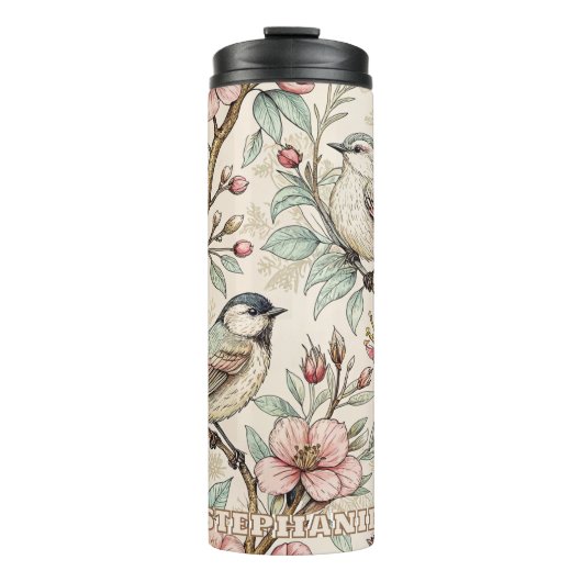 Vintag Sakura Cherry Blossom & Bird Ästhetik 2 Thermosbecher (Vorderseite)