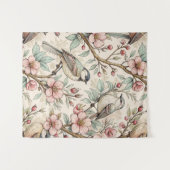 Vintag Sakura Cherry Blossom & Bird Ästhetik 2 Wandteppich (Vorderseite (Horizontal))