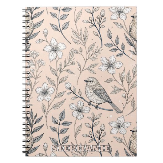 Vintag Sakura Cherry Blossom & Bird Ästhetik 3 Notizblock (Vorderseite)