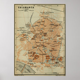 Vintag Salamanca Spain Map (1913) Poster