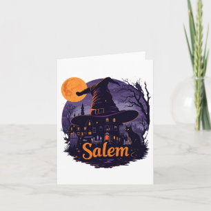 Vintag Salem Machusetts Halloween Skyline Citysca Karte