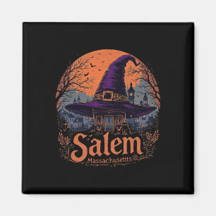 Vintag Salem Machusetts Halloween Skyline Citysca Magnet