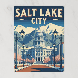 Vintag Salt Lake City Hauptstadt und Gebirge Postkarte