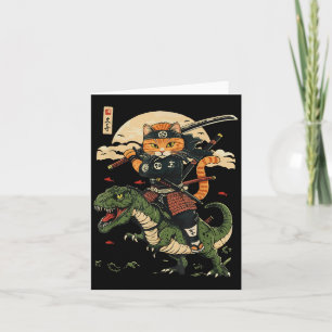 Vintag Samurai Cat Dinosaur Japanisch Kunst Grafik Karte