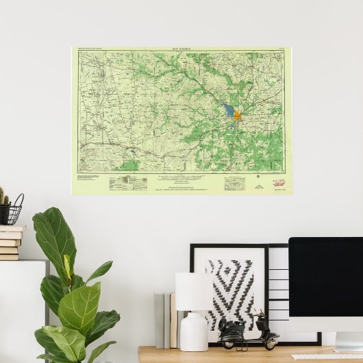 Vintag San Angelo TX Topo Poster (Heimbüro)