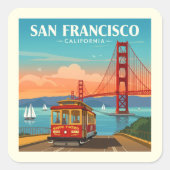 Vintag San Francisco Kalifornien Quadratischer Aufkleber (Vorderseite)