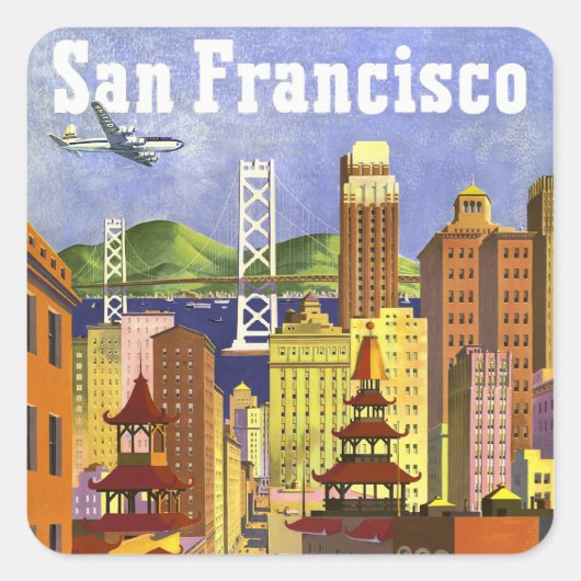Vintag San Francisco Quadratischer Aufkleber (Vorderseite)