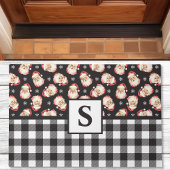 Vintag Santa Black Gingham Mit Monogramm Weihnacht Fußmatte