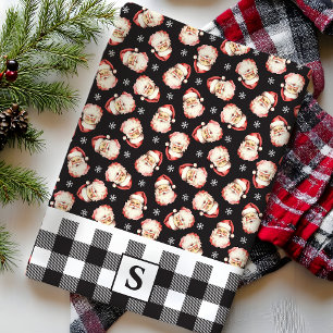 Vintag Santa Black Gingham Mit Monogramm Weihnacht Geschirrtuch