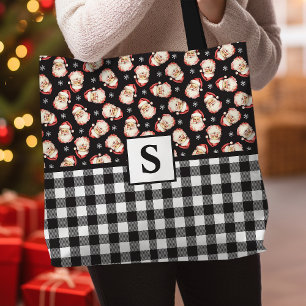 Vintag Santa Black Gingham Mit Monogramm Weihnacht Tasche