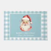 Vintag Santa Blue Gingham Personalisiert Weihnacht Fußmatte (Vorderseite)