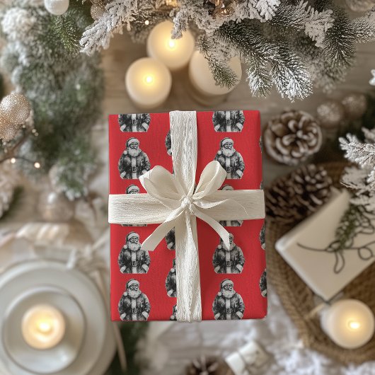 Vintag Santa Claus Bright Red Geschenkpapier
