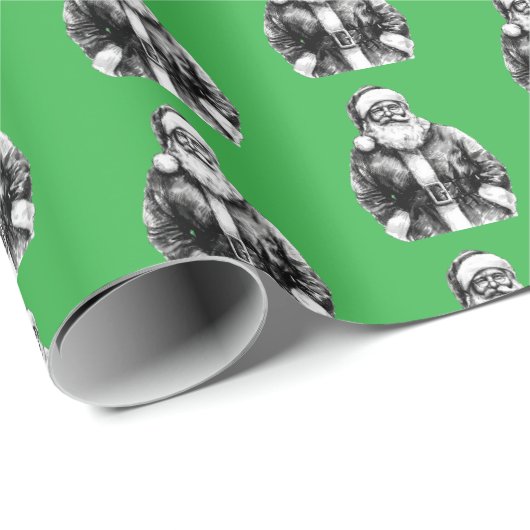Vintag Santa Claus Neon Green Geschenkpapier (Rolleneckpunkt)