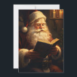 Vintag Santa Claus Reading Feiertagskarte<br><div class="desc">Weihnachtskarte im Vintagen Stil des Weihnachtsmanns beim Lesen eines Buches bei Kerzenlicht</div>