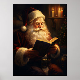 Vintag Santa Claus Reading Poster