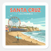 Vintag Santa Cruz Kalifornien Quadratischer Aufkleber (Vorderseite)
