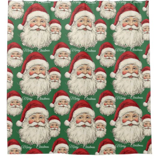 Vintag Santa Face Green Duschvorhang (Vorderseite)