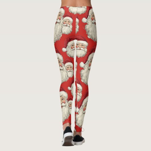 Vintag Santa Face Red Leggings (Rückseite)