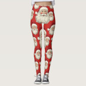 Vintag Santa Face Red Leggings (Vorderseite)