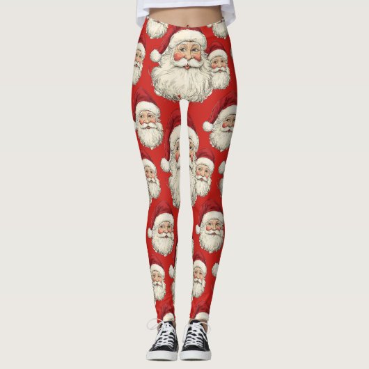 Vintag Santa Face Red Leggings (Vorderseite)