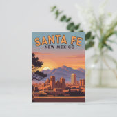 Vintag Santa Fe Skyline New Mexico Travel Postkarte (Stehend Vorderseite)
