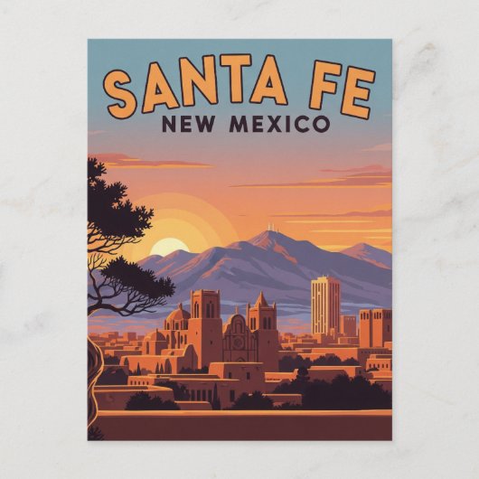 Vintag Santa Fe Skyline New Mexico Travel Postkarte (Vorderseite)